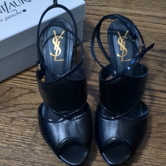 YSL black strappy platform heels. Condition shown in photos. - Picture 2 of 10